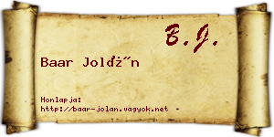Baar Jolán névjegykártya